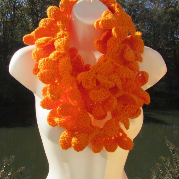 🍾SOLD   Orange Infinity Scarf, Crochet, Handmade - Picture 2 of 3